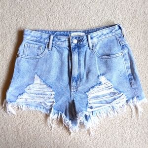PacSun Light Blue High Waisted Denim Festival Shorts 27